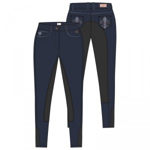 Rijbroek All Into Lily Leather Kneepatch Navy